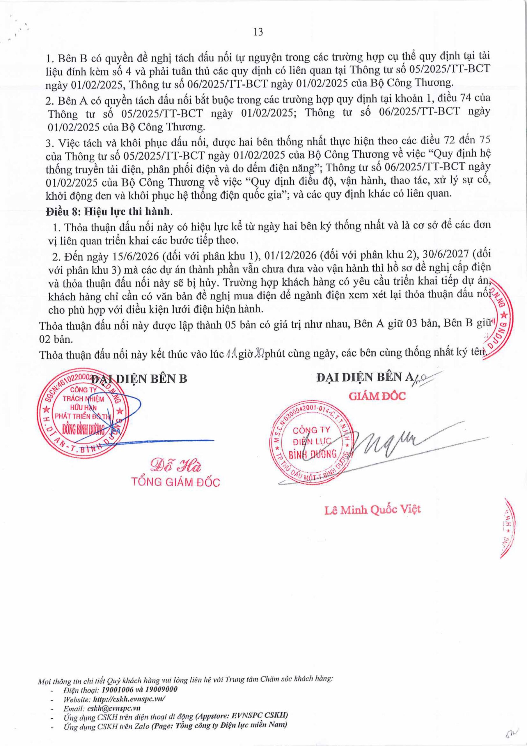 THỎA THUẬN ĐẤU NỐI ĐIỆN 7